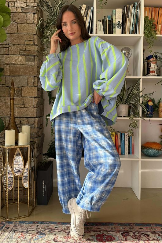 Scamp Lantern Sweatshirt Vertical Stripe Denim & Lime 